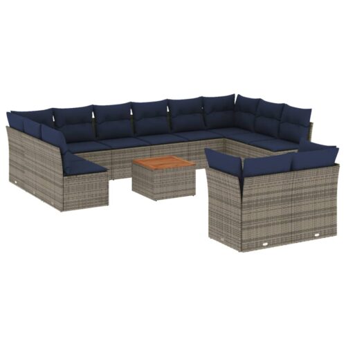 13-Piece Garden Sofa Set with Cushions Grey Poly Rattan Wicker Outdoor Patio Furniture