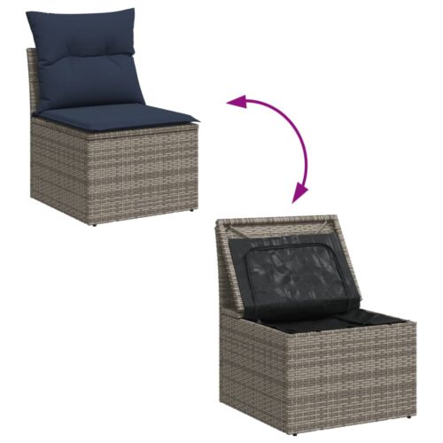 13-Piece Garden Sofa Set with Cushions Grey Poly Rattan Wicker Outdoor Patio Furniture - Image 10