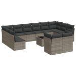 13-Piece Garden Sofa Set with Cushions Grey Poly Rattan Wicker Outdoor Patio Furniture