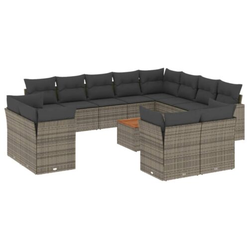 13-Piece Garden Sofa Set with Cushions Grey Poly Rattan Wicker Outdoor Patio Furniture