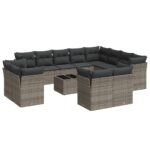 13-Piece Garden Sofa Set with Cushions Grey Poly Rattan Wicker Outdoor Patio Furniture