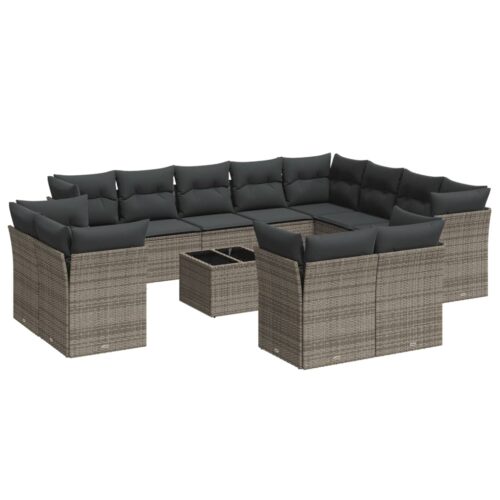 13-Piece Garden Sofa Set with Cushions Grey Poly Rattan Wicker Outdoor Patio Furniture