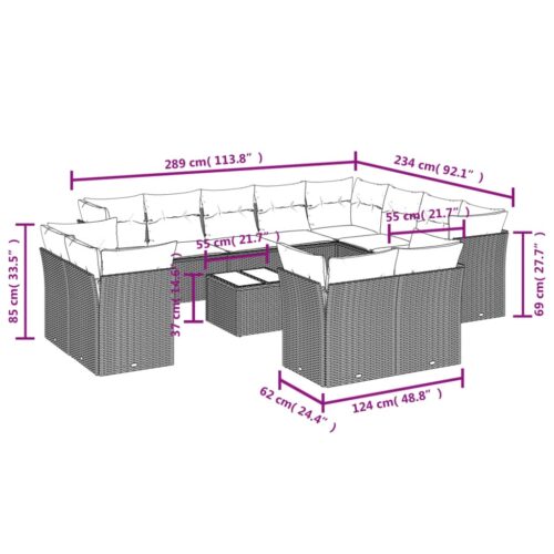 13-Piece Garden Sofa Set with Cushions Grey Poly Rattan Wicker Outdoor Patio Furniture - Image 3