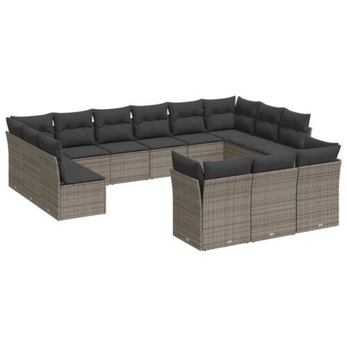 13-Piece Garden Sofa Set with Cushions Grey Poly Rattan Wicker Outdoor Patio Furniture