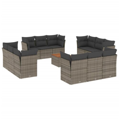 13-Piece Garden Sofa Set with Cushions Grey Poly Rattan Wicker Outdoor Patio Furniture