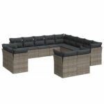 13-Piece Garden Sofa Set with Cushions Grey Poly Rattan Wicker Outdoor Patio Furniture