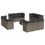 13-Piece Garden Sofa Set with Cushions Grey Poly Rattan Wicker Outdoor Patio Furniture