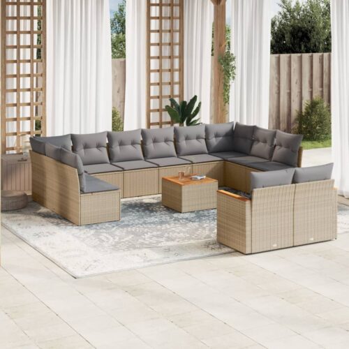 13-Piece Garden Sofa Set with Cushions Mix Beige Poly Rattan Wicker Outdoor Patio Furniture - Image 2
