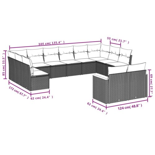 13-Piece Garden Sofa Set with Cushions Mix Beige Poly Rattan Wicker Outdoor Patio Furniture - Image 8