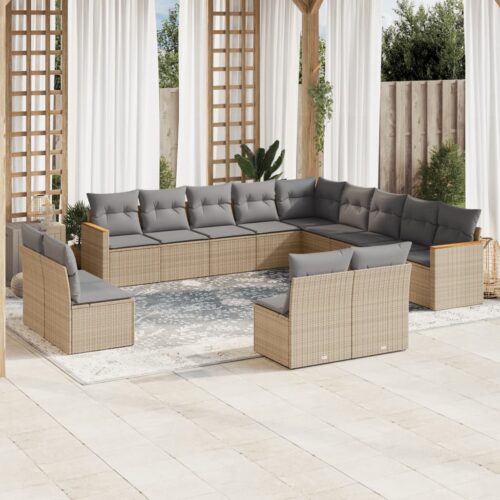 13-Piece Garden Sofa Set with Cushions Mix Beige Poly Rattan Wicker Outdoor Patio Furniture - Image 2