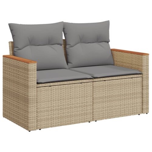 13-Piece Garden Sofa Set with Cushions Mix Beige Poly Rattan Wicker Outdoor Patio Furniture - Image 5