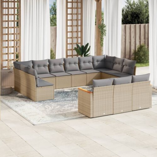 13-Piece Garden Sofa Set with Cushions Mix Beige Poly Rattan Wicker Outdoor Patio Furniture - Image 2
