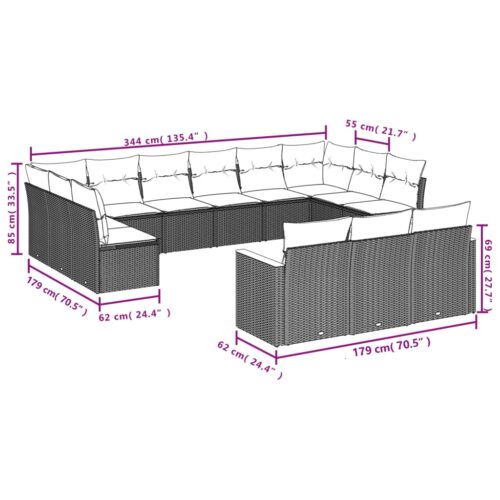 13-Piece Garden Sofa Set with Cushions Mix Beige Poly Rattan Wicker Outdoor Patio Furniture - Image 7