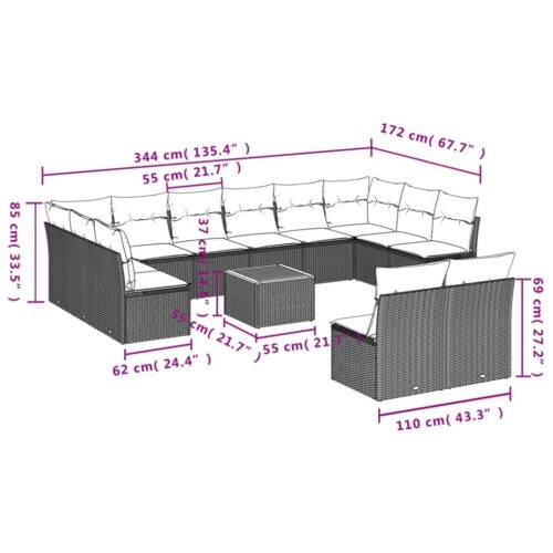 13-Piece Garden Sofa Set with Cushions Mix Beige Poly Rattan Wicker Outdoor Patio Furniture - Image 10
