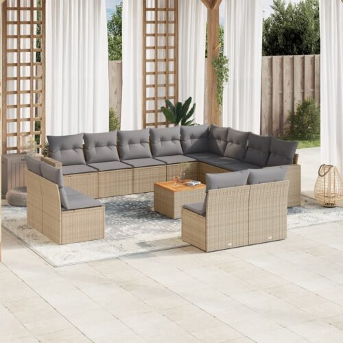 13-Piece Garden Sofa Set with Cushions Mix Beige Poly Rattan Wicker Outdoor Patio Furniture - Image 2