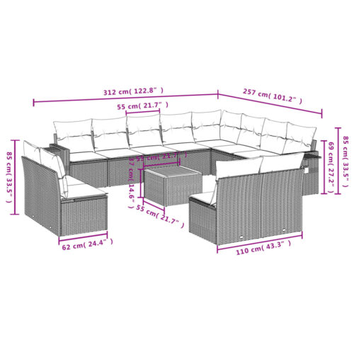 13-Piece Garden Sofa Set with Cushions Mix Beige Poly Rattan Wicker Outdoor Patio Furniture - Image 3