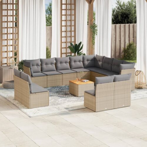 13-Piece Garden Sofa Set with Cushions Mix Beige Poly Rattan Wicker Outdoor Patio Furniture - Image 2