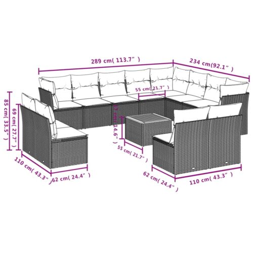 13-Piece Garden Sofa Set with Cushions Mix Beige Poly Rattan Wicker Outdoor Patio Furniture - Image 10