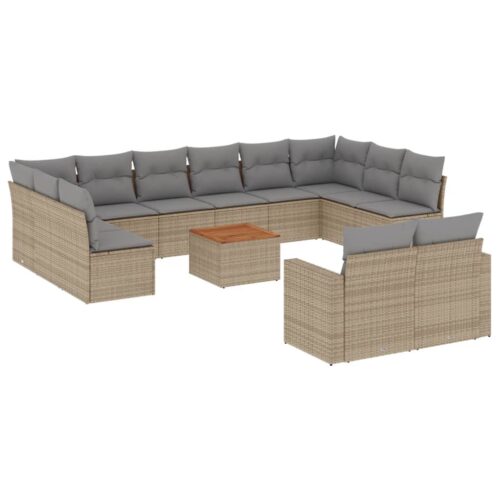 13-Piece Garden Sofa Set with Cushions Mix Beige Poly Rattan Wicker Outdoor Patio Furniture