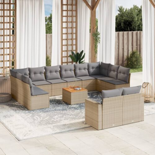 13-Piece Garden Sofa Set with Cushions Mix Beige Poly Rattan Wicker Outdoor Patio Furniture - Image 2