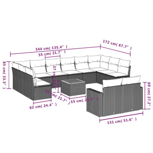 13-Piece Garden Sofa Set with Cushions Mix Beige Poly Rattan Wicker Outdoor Patio Furniture - Image 12