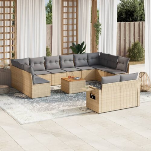 13-Piece Garden Sofa Set with Cushions Mix Beige Poly Rattan Wicker Outdoor Patio Furniture - Image 2