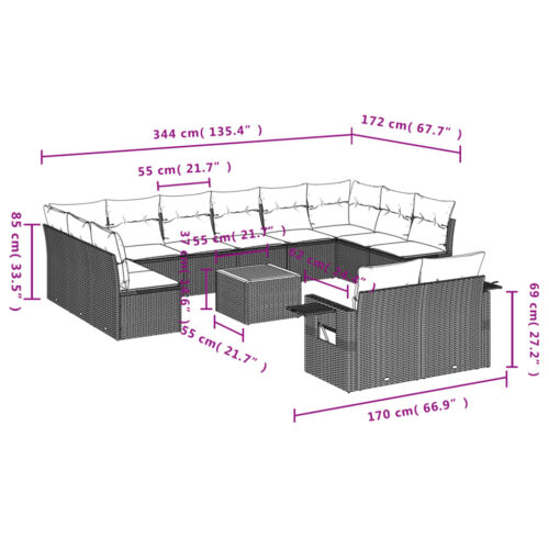 13-Piece Garden Sofa Set with Cushions Mix Beige Poly Rattan Wicker Outdoor Patio Furniture - Image 3