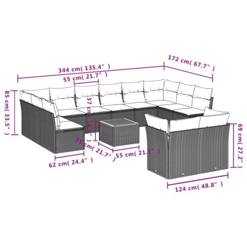 13-Piece Garden Sofa Set with Cushions Mix Beige Poly Rattan Wicker Outdoor Patio Furniture - Image 10