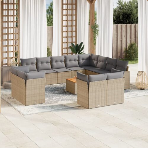 13-Piece Garden Sofa Set with Cushions Mix Beige Poly Rattan Wicker Outdoor Patio Furniture - Image 2