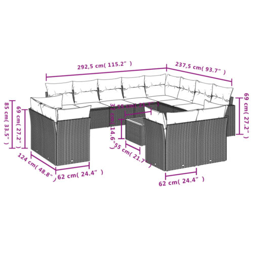 13-Piece Garden Sofa Set with Cushions Mix Beige Poly Rattan Wicker Outdoor Patio Furniture - Image 10