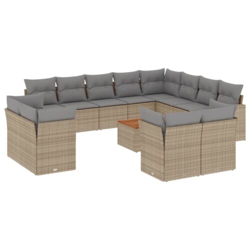13-Piece Garden Sofa Set with Cushions Mix Beige Poly Rattan Wicker Outdoor Patio Furniture - Image 14