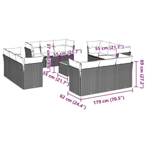 13-Piece Garden Sofa Set with Cushions Mix Beige Poly Rattan Wicker Outdoor Patio Furniture - Image 10