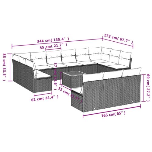 14-Piece Garden Sofa Set with Cushions Beige Poly Rattan Wicker Outdoor Patio Furniture - Image 3