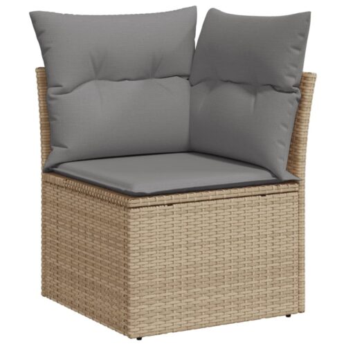 14-Piece Garden Sofa Set with Cushions Beige Poly Rattan Wicker Outdoor Patio Furniture - Image 4
