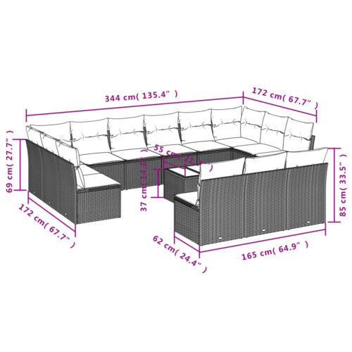 14-Piece Garden Sofa Set with Cushions Beige Poly Rattan Wicker Outdoor Patio Furniture - Image 3