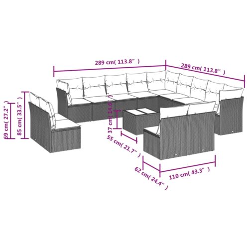 14-Piece Garden Sofa Set with Cushions Beige Poly Rattan Wicker Outdoor Patio Furniture - Image 3