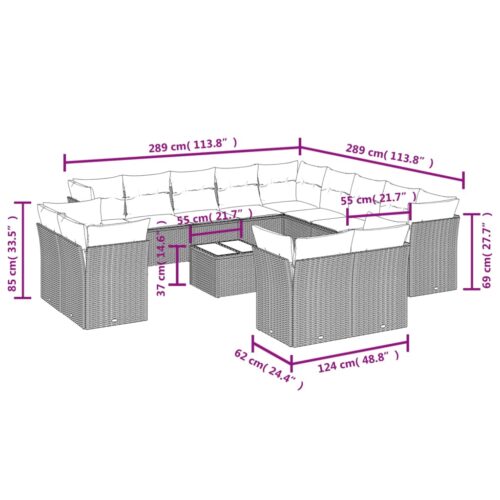14-Piece Garden Sofa Set with Cushions Beige Poly Rattan Wicker Outdoor Patio Furniture - Image 3