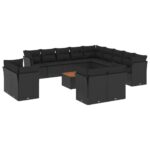 14-Piece Garden Sofa Set with Cushions Black Poly Rattan Wicker Outdoor Patio Furniture