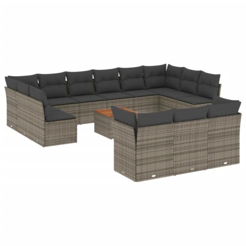 14-Piece Garden Sofa Set with Cushions Grey Poly Rattan Wicker Outdoor Patio Furniture