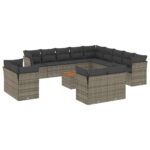14-Piece Garden Sofa Set with Cushions Grey Poly Rattan Wicker Outdoor Patio Furniture
