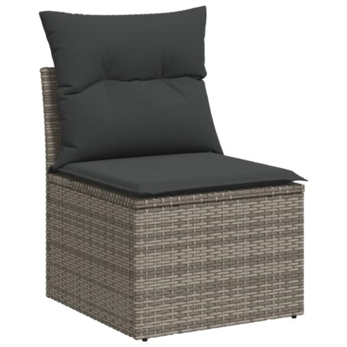 14-Piece Garden Sofa Set with Cushions Grey Poly Rattan Wicker Outdoor Patio Furniture - Image 4