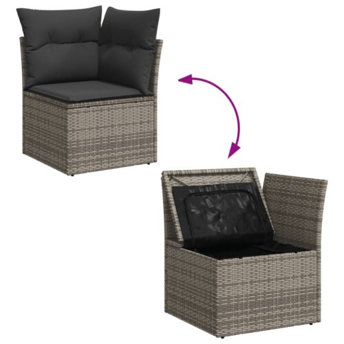 14-Piece Garden Sofa Set with Cushions Grey Poly Rattan Wicker Outdoor Patio Furniture - Image 8