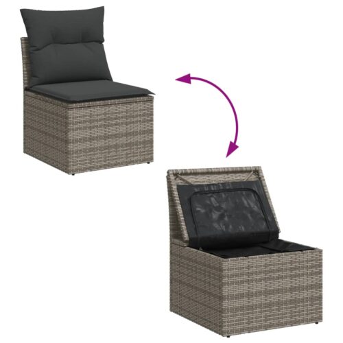 14-Piece Garden Sofa Set with Cushions Grey Poly Rattan Wicker Outdoor Patio Furniture - Image 9