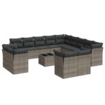 14-Piece Garden Sofa Set with Cushions Grey Poly Rattan Wicker Outdoor Patio Furniture
