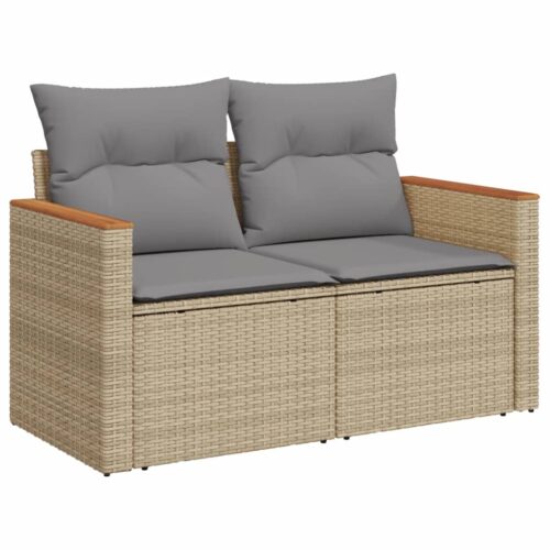 14-Piece Garden Sofa Set with Cushions Mix Beige Poly Rattan Wicker Outdoor Patio Furniture - Image 5