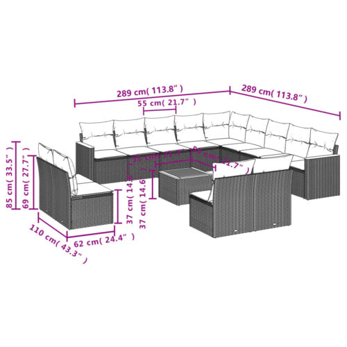 14-Piece Garden Sofa Set with Cushions Mix Beige Poly Rattan Wicker Outdoor Patio Furniture - Image 8