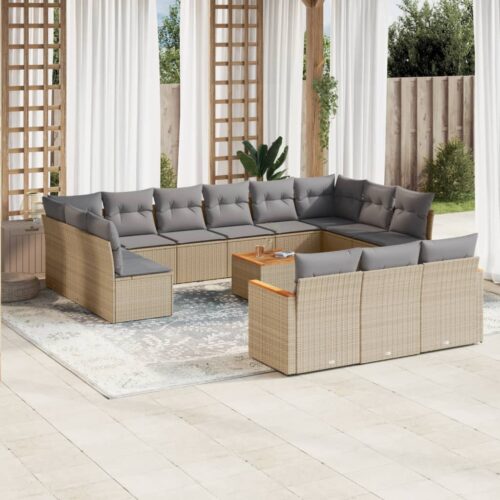 14-Piece Garden Sofa Set with Cushions Mix Beige Poly Rattan Wicker Outdoor Patio Furniture - Image 2