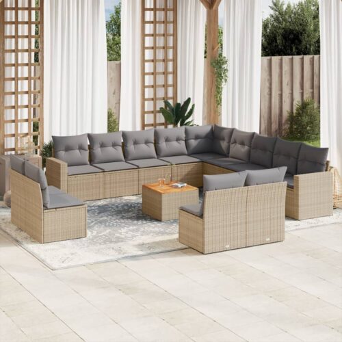 14-Piece Garden Sofa Set with Cushions Mix Beige Poly Rattan Wicker Outdoor Patio Furniture - Image 2