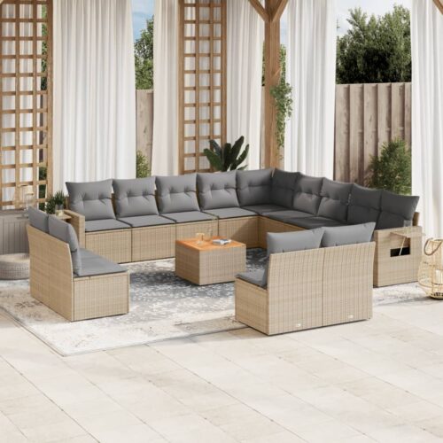 14-Piece Garden Sofa Set with Cushions Mix Beige Poly Rattan Wicker Outdoor Patio Furniture - Image 2