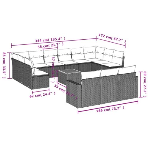 14-Piece Garden Sofa Set with Cushions Mix Beige Poly Rattan Wicker Outdoor Patio Furniture - Image 12